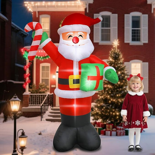8 FT Christmas Inflatable Santa Claus with Candy and Gift Box Outdoor Decor, Christmas Blow Up Waterproof Xmas Decorations for Outdoor Indoor, Built-in LED Light for Yard Gardern Lawn