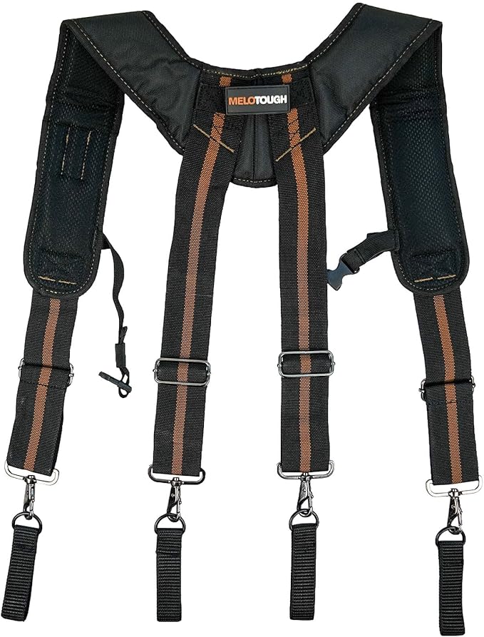 MELOTOUGH Tool Belt Suspenders Construction Work Suspenders with detachable phone holder comfortable foam shoulder padder (Khaki)
