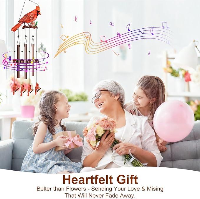 Metal Colorful Cardinal Wind Chimes for Outside to Create a Zen Atmosphere Suitable for Outdoor Garden Patio Home Decor,Melodious Melodic Tones Suitable as A Birthday for Women Mom