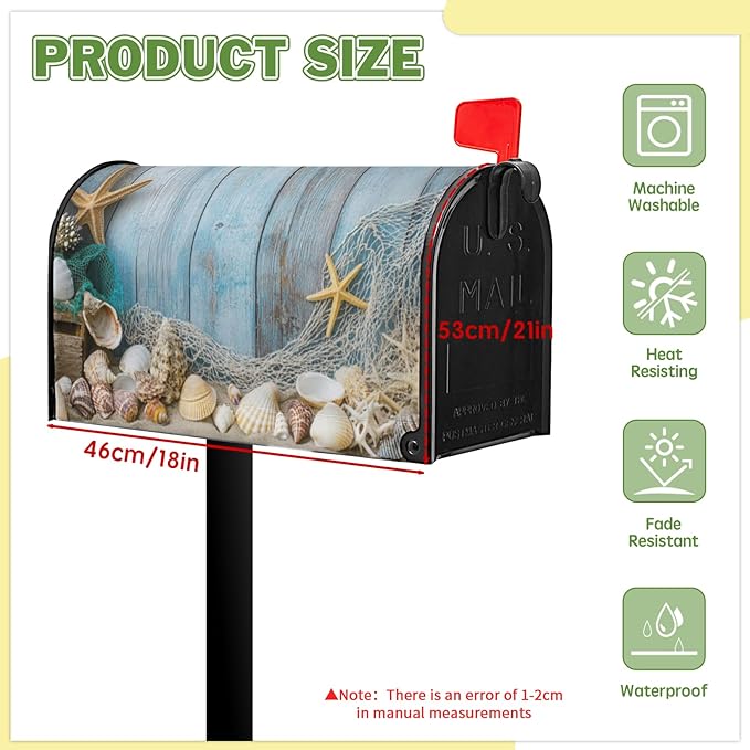 Summer Mailbox Cover Shell Magnetic Mailbox Covers Magnetic Standard Size 21x18 Inch Beach Decorative Mailboxes for Outside Home Farmhouse Garden Decor