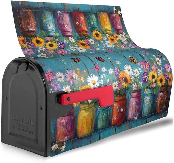 Flower Butterfly Mailbox Covers Magnetic Letterbox Covers 21x18 Inch for Garden Outdoor Decoration
