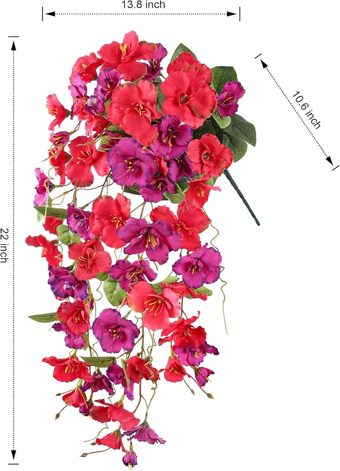 Artificial Hibiscus Fake Hanging Flowers Plants for Outdoors Spring Decoration, 2pcs Faux Silk Outside Hibiscus Long Trailing Vines Realistic UV Resistant for Front Door Planter Porch Patio Yard Urn