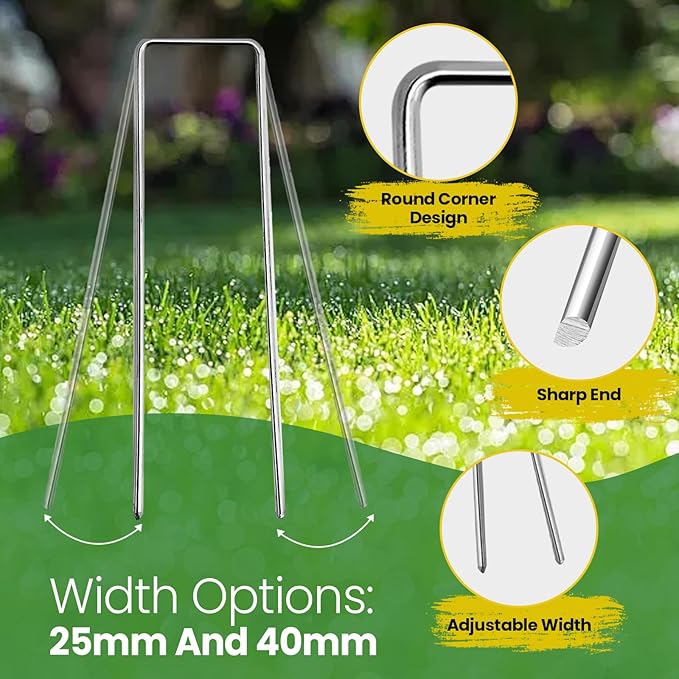 Landscape Staples 10 Inch 60 Pack, Garden Stakes Galvanized Garden Staples 11 Gauge, Plant Cover Stakes for Lawn Weed Barrier