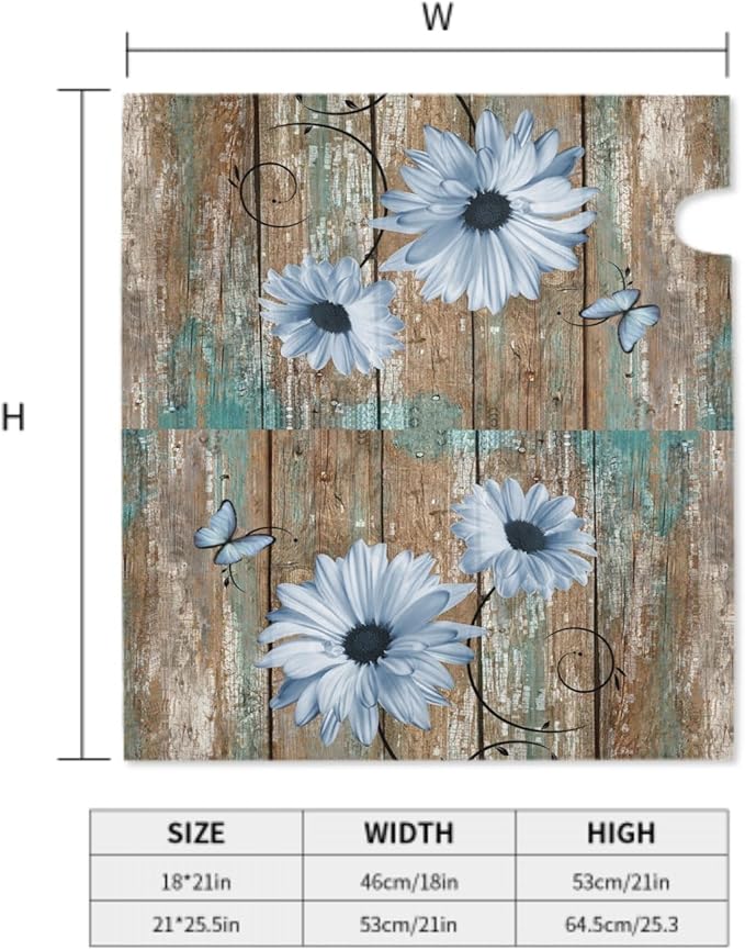 Rustic Daisy Board Mailbox Cover Magnetic, Blue Sunflowers Vintage Wood Grain Plank Mailbox Wrap Letter Post Box Cover for Yard Garden Outside Home Decor, Large Size 25.5x21 Inch