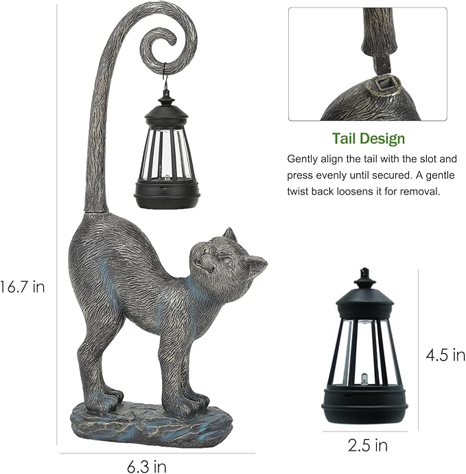 Outdoor Christmas Decorations Gifts Cat Garden Statues with Solar Lights, Fall Home Decor Cat Figurines for Lawn,Patio,Balcony,Porch,Yard Art Ornament- Birthday Gifts for Women Grandma Sister