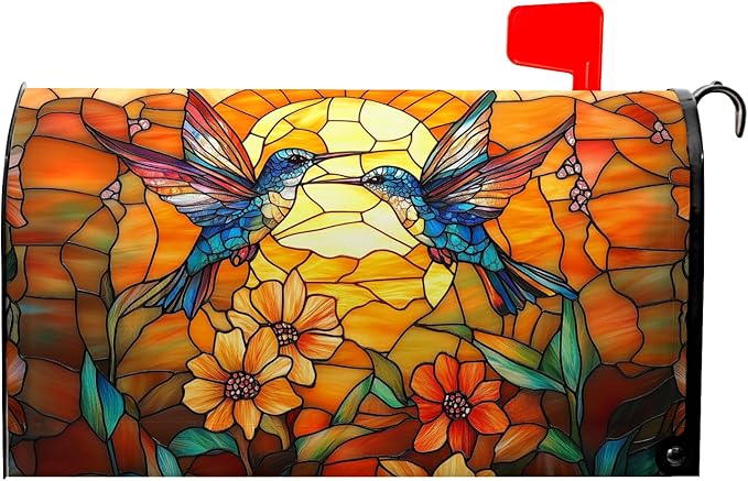 Artistic Birds Mailbox Covers Fall Autumn Mail Box Wraps Magnetic Standard Size 21x18 inch Vintage Floral Sun Mailbox Cover for Garden Outdoor Yard Decor