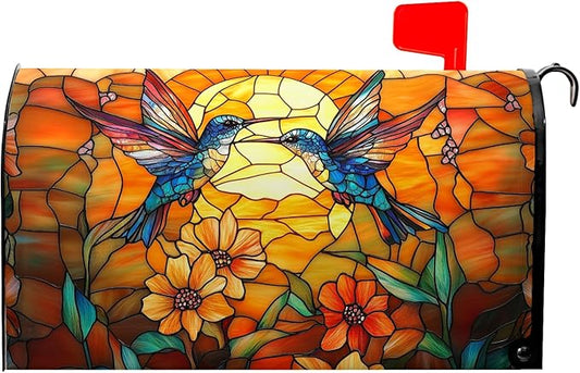 Artistic Birds Mailbox Covers Fall Autumn Mail Box Wraps Magnetic Standard Size 21x18 inch Vintage Floral Sun Mailbox Cover for Garden Outdoor Yard Decor