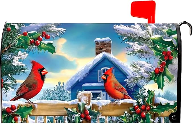 Christmas Magnetic Bird Mailbox Cover 21 x 25.5 Inch Winter Post Cover Wrap Decor