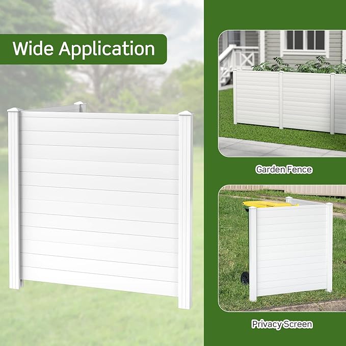 RELAX4LIFE Privacy Fence Screen, PVC Decorative Garden Fence Vinyl Fence Panels W/3 Cuspidal Stakes, Trash Enclosure 48" W x 48" H Air Conditioner Fence for Garden Yard Patio Lawn (1, White)