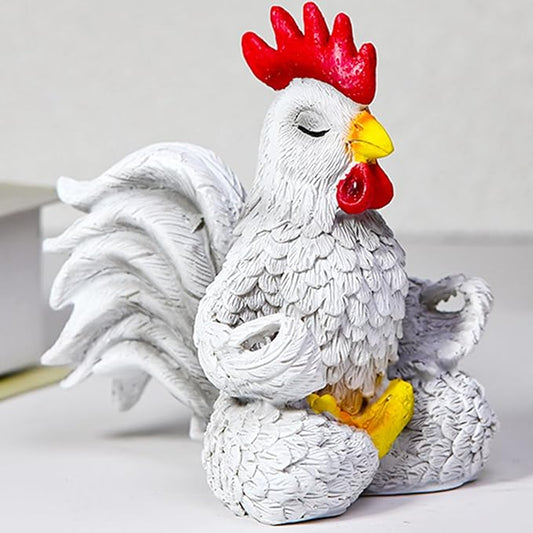 Funny White Rooster Statue Decor, Exquisite Handcrafted Resin Chicken Figurine Yoga Pose- Vibrant Country Charm for Unique Gift for Christmas Birthday Your Home Decor