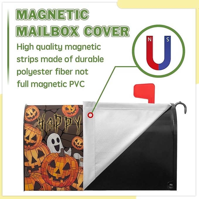 Happy Halloween Mailbox Cover Ghost Mail Box Covers Magnetic Standard Size 21x18 inch Pumpkin Post Letter Box Cover Wrap Outdoor Decor for Garden