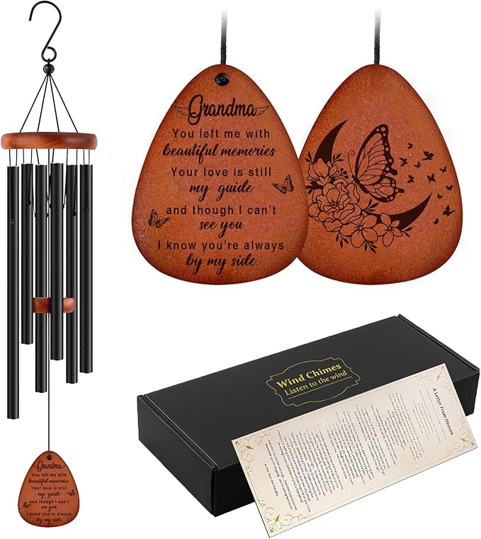 Memorial Gifts for Loss of Grandma,Memorial Wind Chimes 25'', Sympathy Gifts for Loss of Grandmother, Home Decor Outdoor Garden, Soothing Melodic Tones with Mute Option