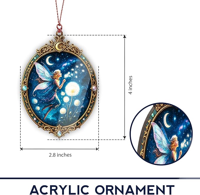 Fairy Ornament – Fantasy Decor Ornament – Magical Gift Ornaments – Enchanted Fairy Card – Christmas Fairies Ornaments – Suncatcher Effect Stained Glass Window – Car Hanging