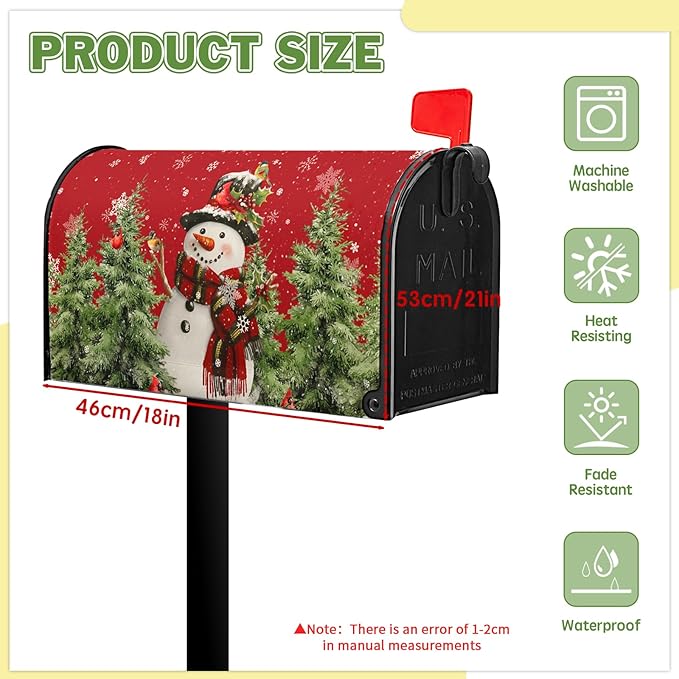 Christmas Snowman Mailbox Covers Winter Red Snowman Magnetic Mailbox Covers Xmas Tree Mail Box Wraps Standard Size 21x18 inch Home Decor Outdoor Yard Decoration for Garden