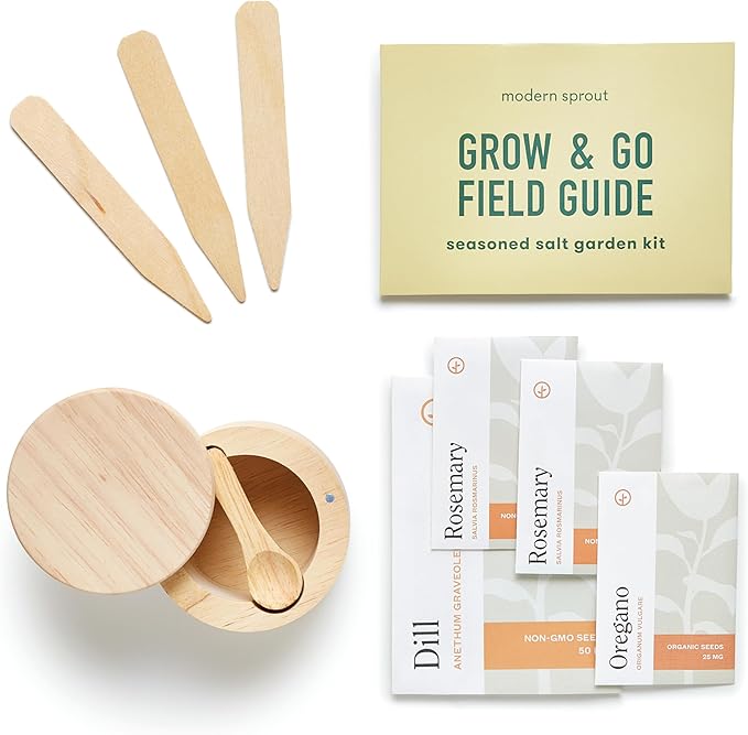 Modern Sprout Travel Trio Seaside in Santorini; Travel-Inspired Seed Kit with Salt Cellar, Organic Seed Starting; Gardening Gift (Seaside in Santorini)