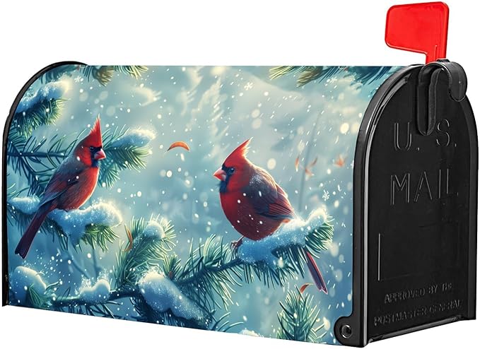 Nanikore Cardinal Red Bird Mailbox Cover Magnetic Standard Size 21 X 18 Winter Christmas Waterproof Post Box Cover Wraps Garden Yard Decor for Outdoor