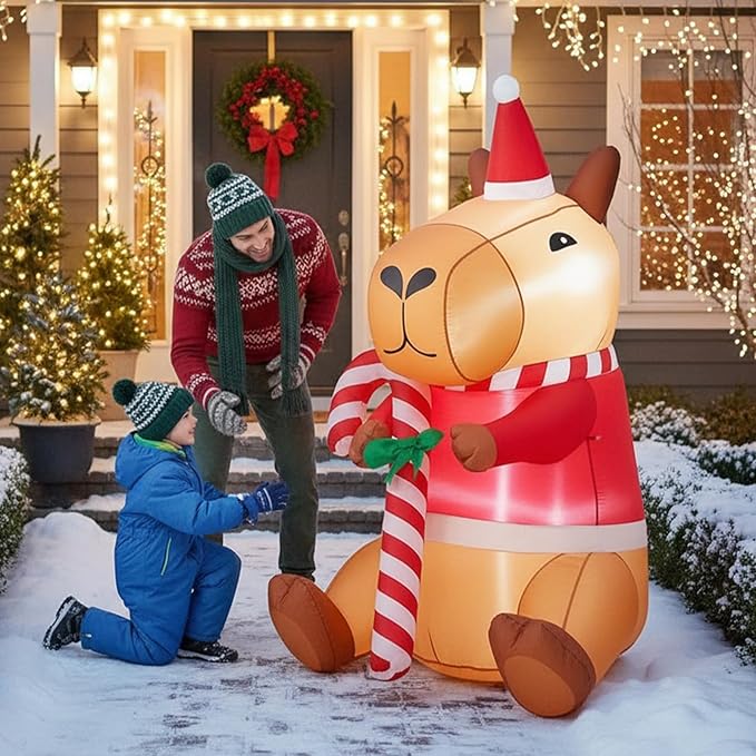 Shappy 6FT Capybara Inflatable Christmas Decoration - Large Blow Up Yard Decor with Built-in LED Lights, Cute Outdoor Indoor Xmas Display for Lawn, Garden, Party