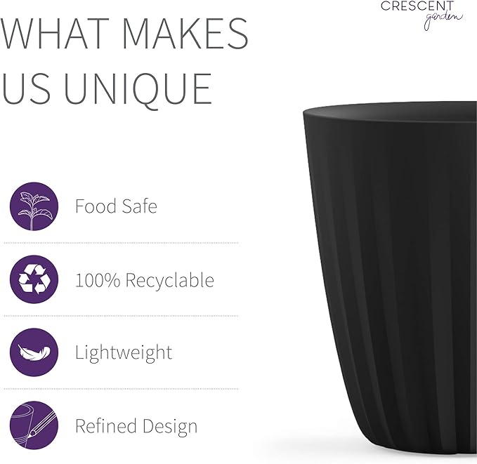 Crescent Garden Pleat Modern Decorative Planter, Indoor/Outdoor Pot, Resin Planter with Drain Hole - 15" W x 15" H (Caviar Black)