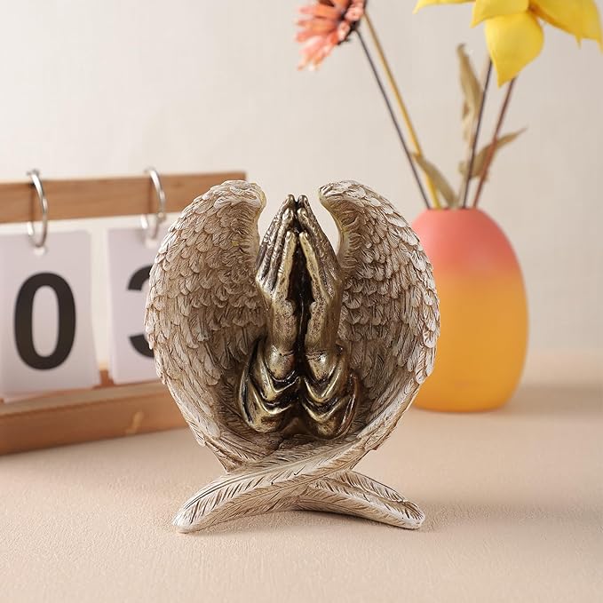 TALPGOD Angel Wings with Praying Hands Statue,Angel Statues for Home Decor,Guardian Angel Figurines for Catholic Decor,Garden Angels Outdoor Statue,Catholic Statues Angel Gifts for Women