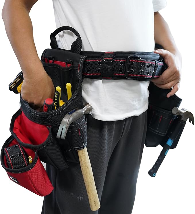 MELOTOUGH Padded Tool Belt with D ring for men construction Strong Durable Double Metal Roller Buckle,adjustable waist 33'-47 'thick confortable foam padding (XL)
