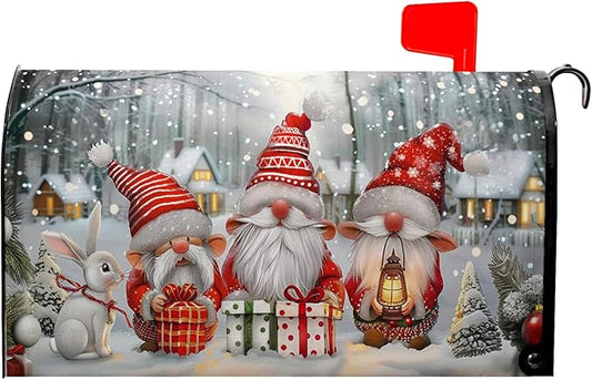 Christma Mailbox Cover Winter Santa Claus Mailbox Covers Magnetic Cute Gnomes Post Letter Box Cover Standard Size 21x18 inch for Garden Outdoor Colorful Gifts