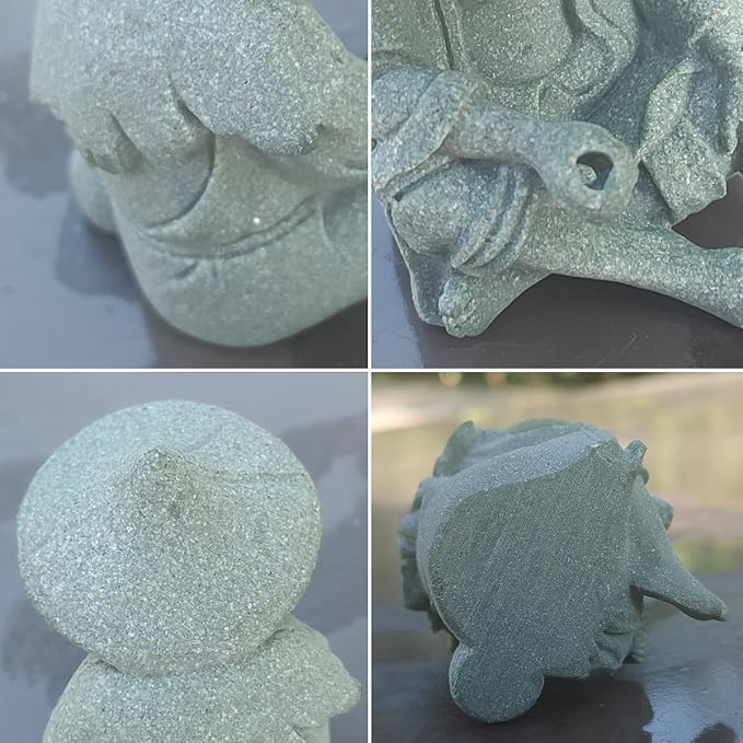 livelyfish Mini Fisherman Statue Asian Zen Decoration Sitting Fishing Figurines Sandstone Vintage Ornament for Aquarium Fish Tank Pot Garden Home Japanese Decor, C