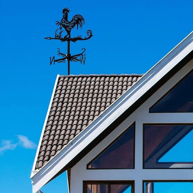 Metal Rooster Shape Weathervane, Roof Mount Weather Chicken Wind Vane Direction Indicator,Outdoor Scene Garden Chicken Weather Vane Ornament for for Shed Farmhouse Patio Decor(Rooster)