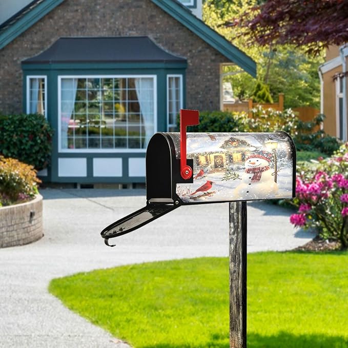 SUABO Mailbox Cover Snowman Cardinal House Oversize Magnetic Mailbox Covers Wraps for Christmas Home Yard Garden Decor