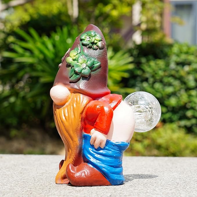 Solar Garden Statues Lights, 8.5" Christmas Outdoor Gnome Figurine with Auto On/Off for Yard Patio Decor, Gifts for Women, Grandma, Mom, Housewarming (Farting Gnome Statue)