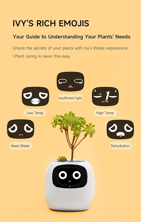 Plantagotchi AI Smart Plant Pot – Expressive Gesture-Controlled Planter with Light, Moisture & Temperature Sensors, App Care Guidance – Desk/Office Gift