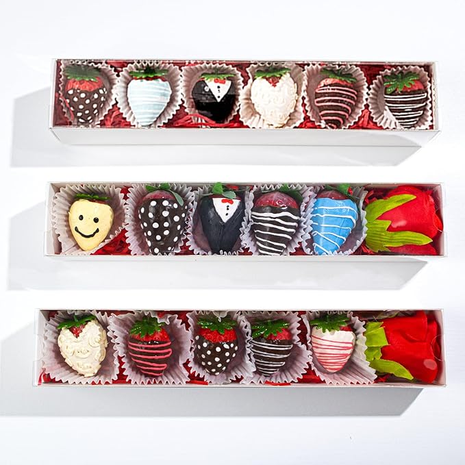 RomanticBaking 23PCS Strawberry Boxes 12x2¼x2 Inch with Full Clear Window,Drawer Boxes Macaron Boxes Chocolate Containers for Wedding Favors Party Boxes