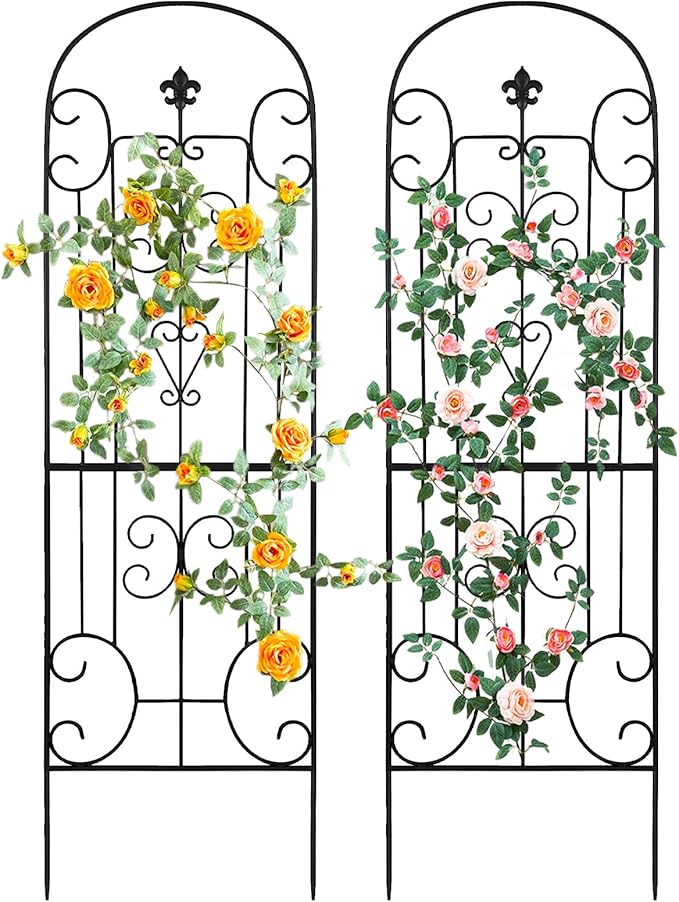 Black Metal Garden Trellis - 70"X18" Decorative Flower Trellis with Powder Coating for Climbing Plants, Rose, Vegetable Support (4, Pattern-C)