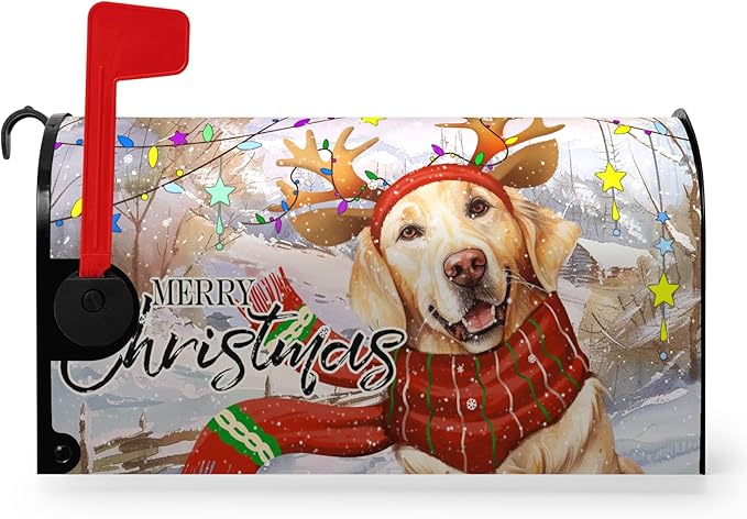 Merry Christmas Mailbox Cover 21x18 Inch Xmas Dog Post Letter Box Covers New Year Golden Retriever Magnetic Waterproof Mail Wraps for Winter Framhouse Outdoor Yard Garden Standard Size