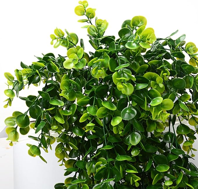 2pcs Artificial Hanging Plants Fake Hanging Plant Faux Eucalyptus Leaf Greenery Vine Outdoor UV Resistant Plastic Plants (2, Green)