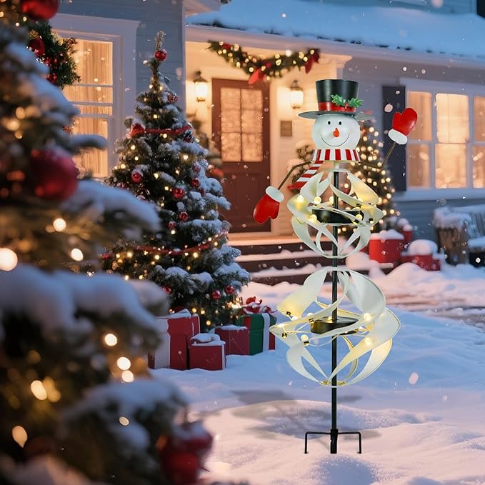 MUMTOP Solar Christmas Outdoor Decoration, Solar Powered Snowman Wind Spinner with LED Lights for Holiday, Party, Xmas, Yard, Garden