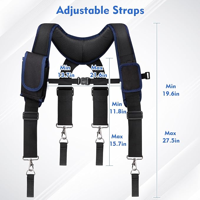 Tool Belt Suspenders for Men, Adjustable Padded Carpenter Tool Belt with Magnetic WristBand Multifunctional Pouch Pocket for Construction Workers (Black)