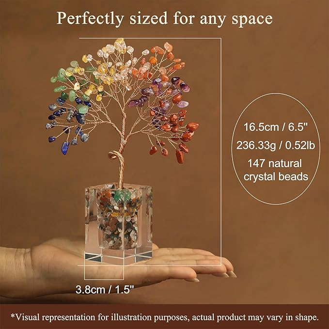 Crystal Tree of Life 7 Chakra Healing Crystal Trees Healing Stones for Office Desk Decor Home Living Room Decorations, Handmade Creative Good Luck Meditation Birthday Gifts for Women, Mom, Daughter
