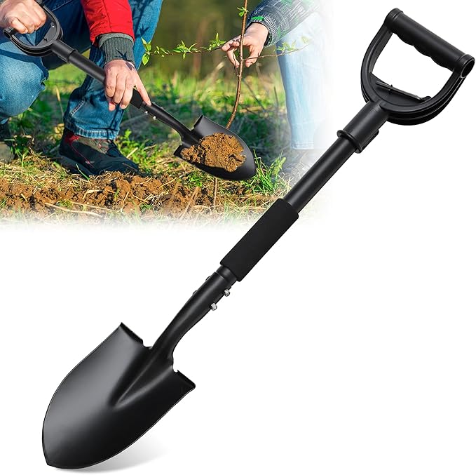 Garden Shovels for Digging, Small Beach Shovel with D-Handle 31 inch, Metal Sand Survival Camping Adult Kids Shovel for Gardening Cleaning