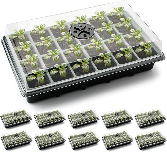 10 Pack Seed Starter Tray, 240 Cells XL Seedling Trays (2'' Each Cell) with Humidity Dome & Vented Lid, Mini Greenhouse Propagator for Plant Growing, Gardening Supplies