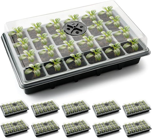 10 Pack Seed Starter Tray, 240 Cells XL Seedling Trays (2'' Each Cell) with Humidity Dome & Vented Lid, Mini Greenhouse Propagator for Plant Growing, Gardening Supplies
