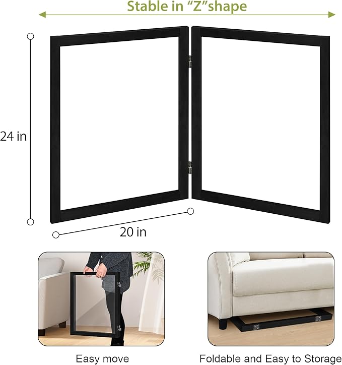 LZRS Clear Dog Gate for Indoor Use - Transparent Pet Fence with Solid Hardwood and Plastic Board, Stylish & Durable freestanding Pet Gate for Doorways, Stairs and Hallways-2 Panel Black
