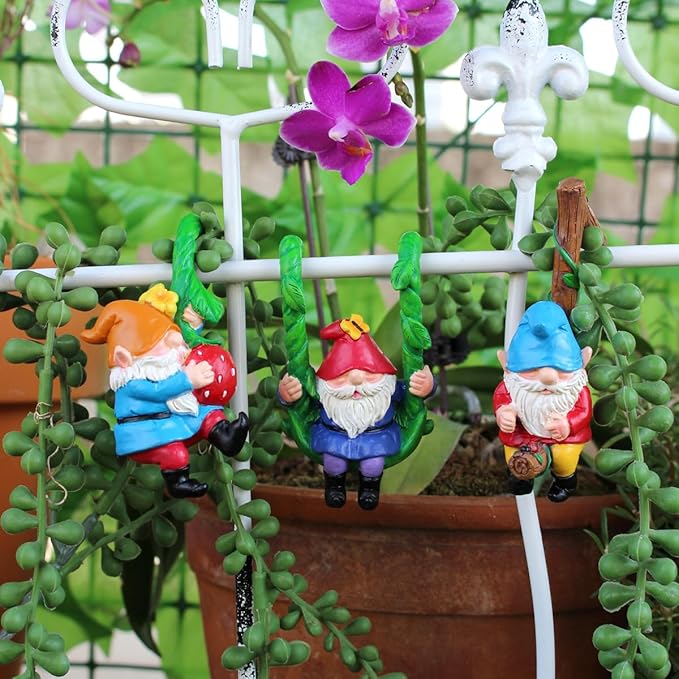 3 PCS Gnome Hanging Statues, Climbing Gnomes Tree Faces Decor Outdoor for Yard, Gnomes Statue, Outdoor Fairy Garden Resin Crafts, Flower Pot Landscape Dwarf, Micro Landscape Pendant Ornaments