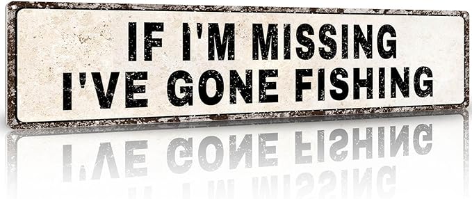 Funny Gone Fishing Gifts for Men, Fishing Gear Decor, Fish Accessories, Man Cave Dorm Door & Home Room Decoration, Birthday, Fathers Day & Christmas Gift
