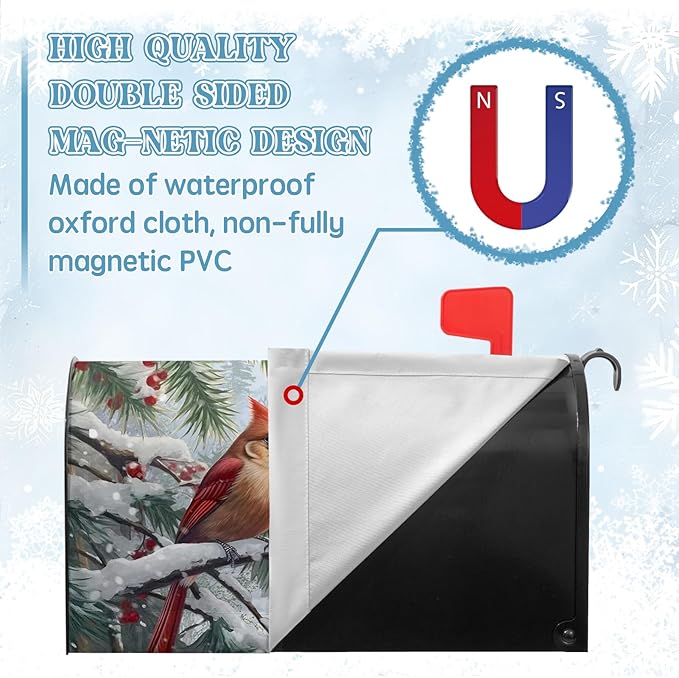 Cardinal Bird Mailbox Cover Winter Large Mailbox Covers Christmas Magnetic Mailbox Wraps Red Bird Dust-Proof Letterbox Cover Oversized-25.5" x21