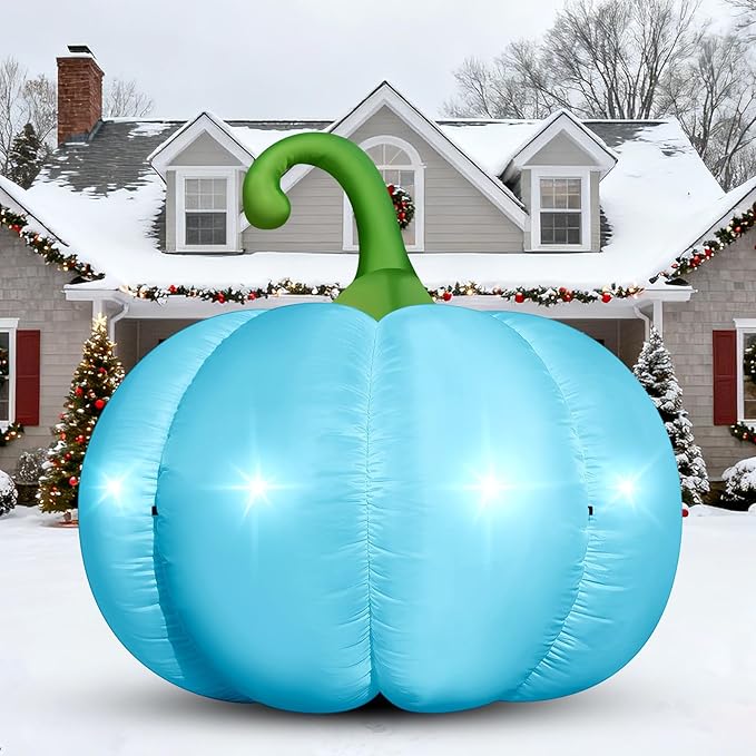 4.6FT Christmas Inflatable Pumpkin Blow-up Blue Pumpkin Build-in 4 LED Lights for Blue Christmas Outdoor Decorations Giant Inflatable Fake Pumpkins for Winter Xmas Party Decor Yard Garden Lawn