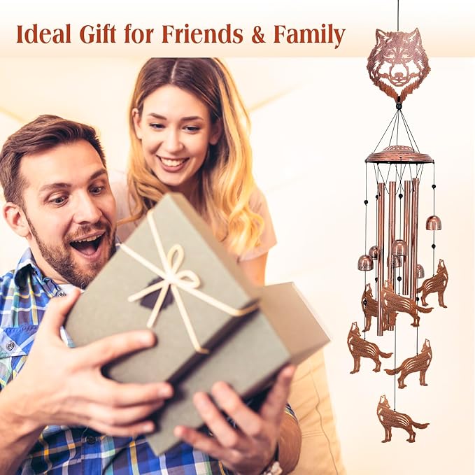 Wolf Wind Chimes for Outside,Wolf Gifts for Men Women/Memorial Gift/House Warming Gift/Birthday Gifts Metal windchimes Outdoors/Indoors,Garden Decor,Patio,Home,Porch,Yard Decorations