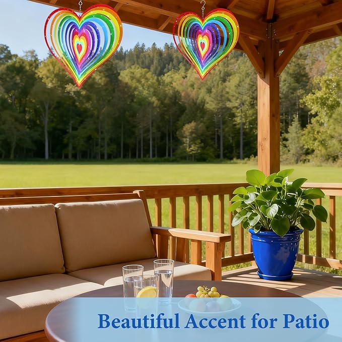 Love Heart Wind Spinners Outdoor, Hanging Wind Spinners for Birthday Christmas Thanksgiving, 12 inch Outdoor Indoor Hanging Ornament for Garden Porch Backyard Lawn