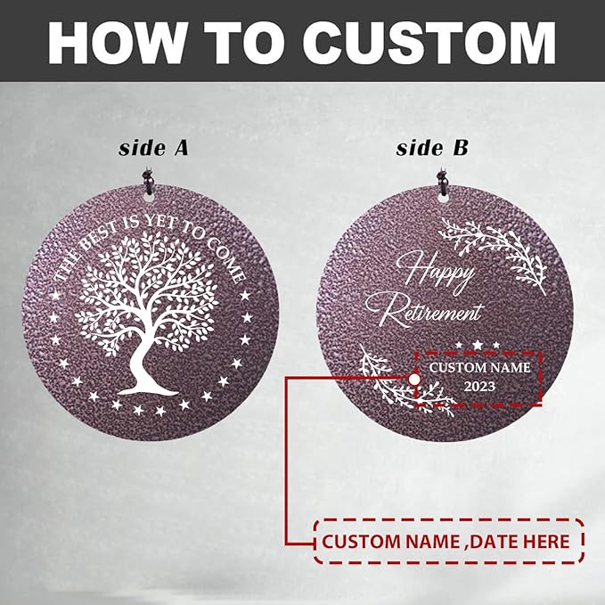 Personalized LifeTree Wind Chimes Deep Tone, Retirement Gifts for Woman/Man, Custom Congratulations Words for Retire, Outdoor Decorative Wind Chimes Metal (Produced in USA)