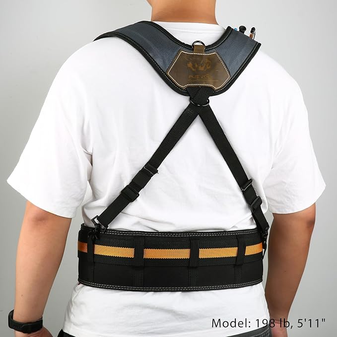 Tool Belt Suspenders, Tool Bag Suspenders, Work Belt Suspender with Magnetic Wristband and Loop Attachment, Padded Construction Suspender for Carpenter, Electrician, Framer, Blue-gray