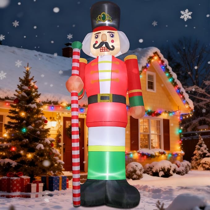 12ft Giant Christmas Inflatables Christmas Inflatables Nutcracker Soldier Giant Blow Up Yard Decorations Christmas Inflatable with Built-in LED Lights Yard Lawn Garden Home Party Decor